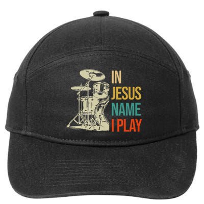 In Jesus Name I Play Vintage Drum 7-Panel Snapback Hat