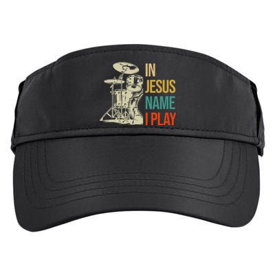 In Jesus Name I Play Vintage Drum Adult Drive Performance Visor