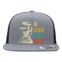 In Jesus Name I Play Vintage Drum Flat Bill Trucker Hat