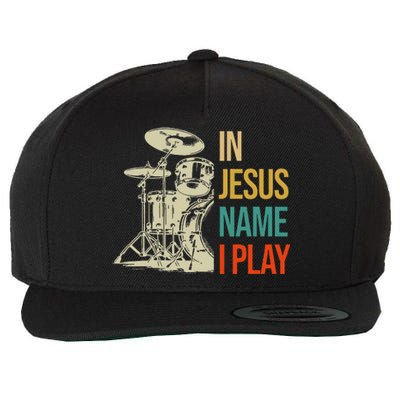 In Jesus Name I Play Vintage Drum Wool Snapback Cap