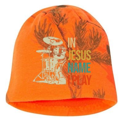 In Jesus Name I Play Vintage Drum Kati - Camo Knit Beanie