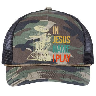 In Jesus Name I Play Vintage Drum Retro Rope Trucker Hat Cap