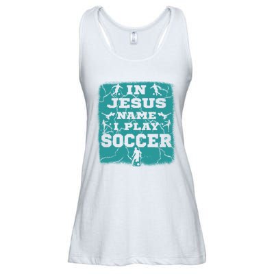 In Jesus Name I Play Soccer Christian Gift Ladies Essential Flowy Tank