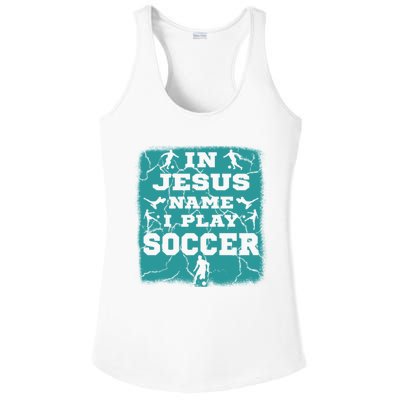 In Jesus Name I Play Soccer Christian Gift Ladies PosiCharge Competitor Racerback Tank