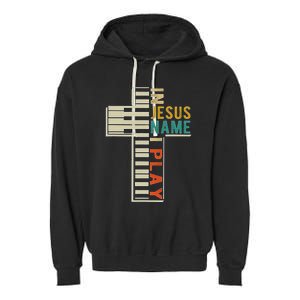 In Jesus Name I Play Piano Christian Music Garment-Dyed Fleece Hoodie