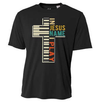 In Jesus Name I Play Piano Christian Music Cooling Performance Crew T-Shirt