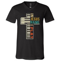 In Jesus Name I Play Piano Christian Music V-Neck T-Shirt