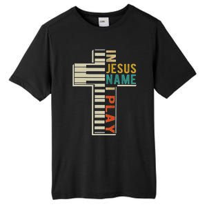 In Jesus Name I Play Piano Christian Music Tall Fusion ChromaSoft Performance T-Shirt