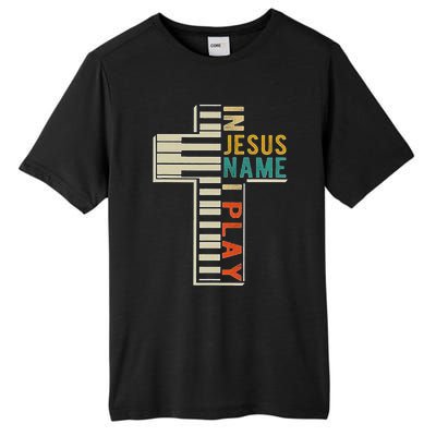 In Jesus Name I Play Piano Christian Music Tall Fusion ChromaSoft Performance T-Shirt