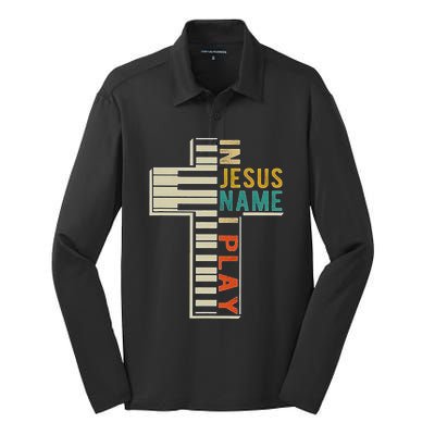 In Jesus Name I Play Piano Christian Music Silk Touch Performance Long Sleeve Polo