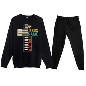 In Jesus Name I Play Piano Christian Music Premium Crewneck Sweatsuit Set