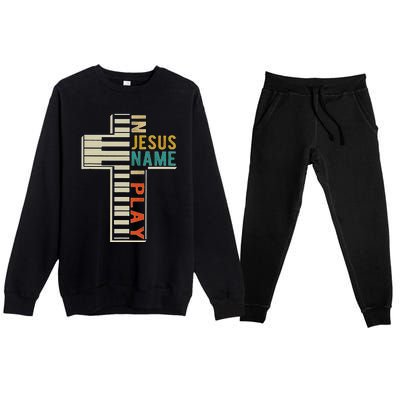 In Jesus Name I Play Piano Christian Music Premium Crewneck Sweatsuit Set