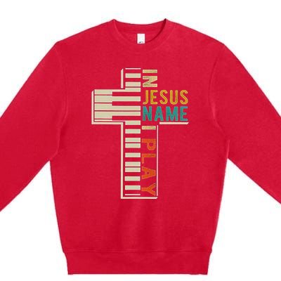 In Jesus Name I Play Piano Christian Music Premium Crewneck Sweatshirt