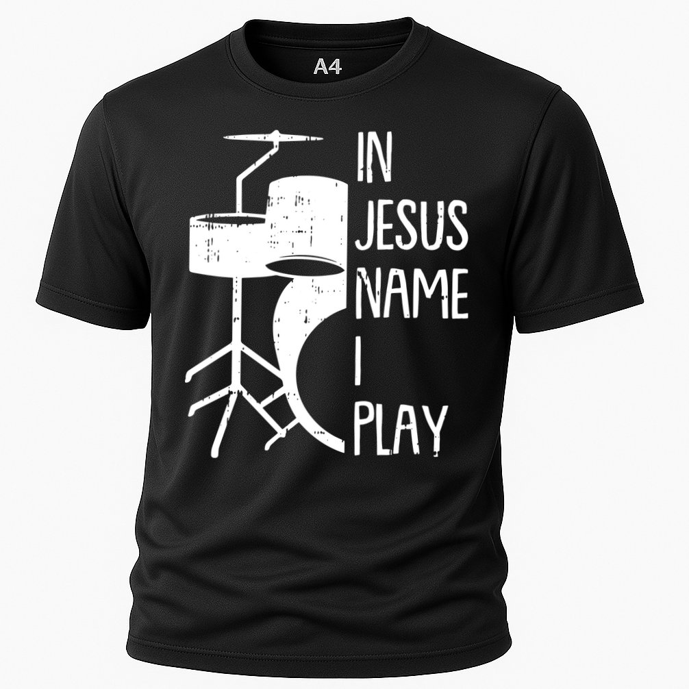 In Jesus Name Christmas Cool I Play Drum Christian Cooling Performance Crew T-Shirt