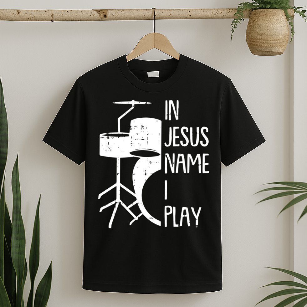 In Jesus Name Christmas Cool I Play Drum Christian T-Shirt