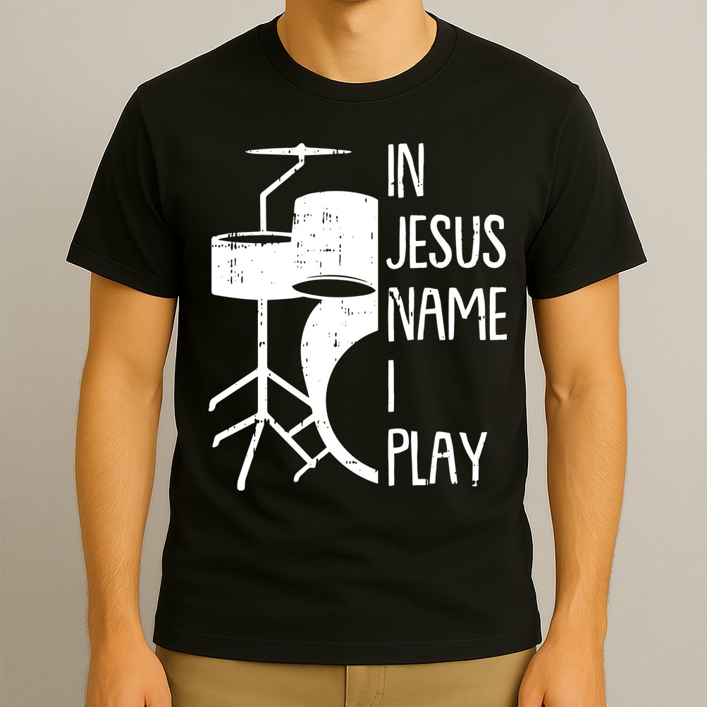 In Jesus Name Christmas Cool I Play Drum Christian T-Shirt
