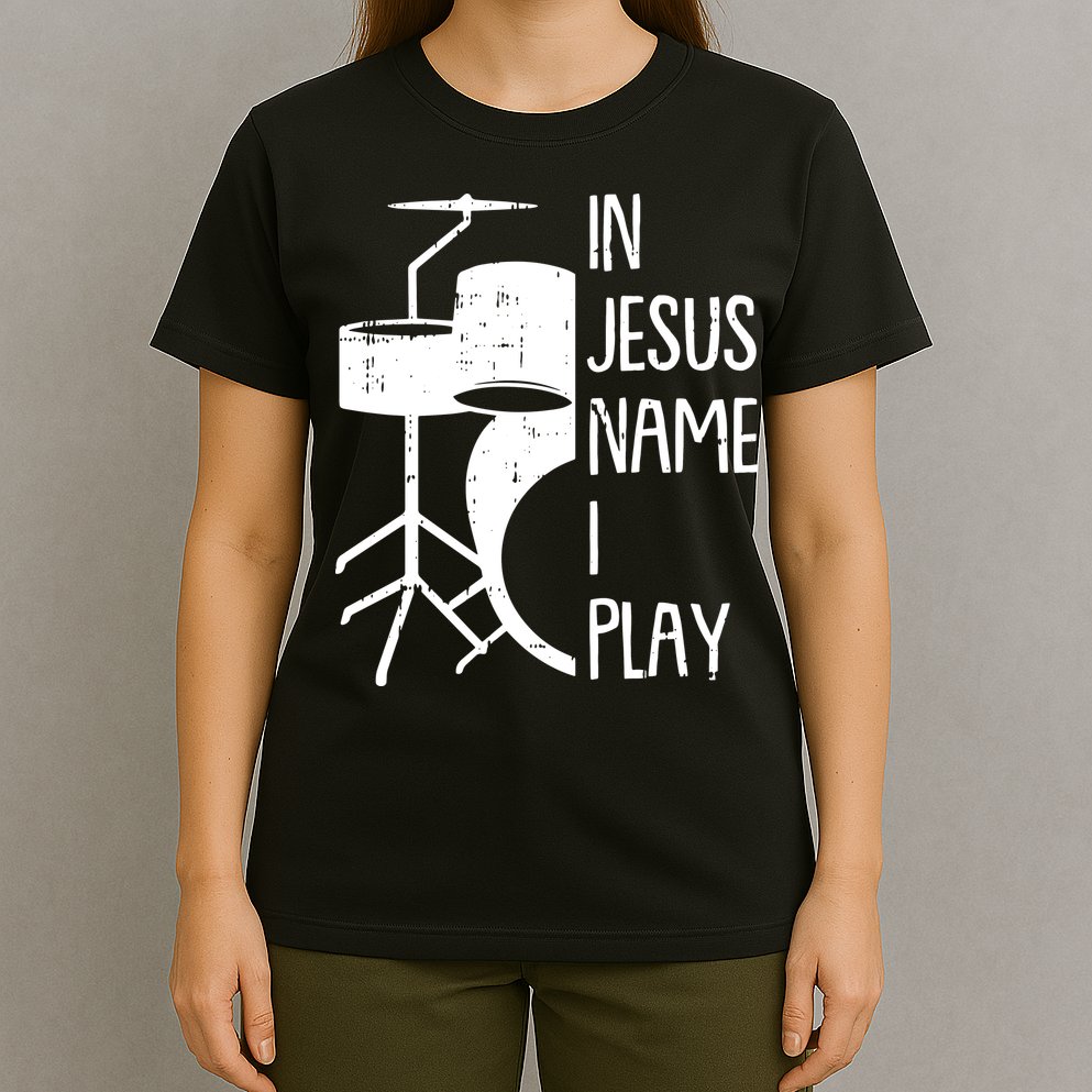 In Jesus Name Christmas Cool I Play Drum Christian T-Shirt