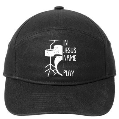 In Jesus Name Christmas Cool I Play Drum Christian 7-Panel Snapback Hat