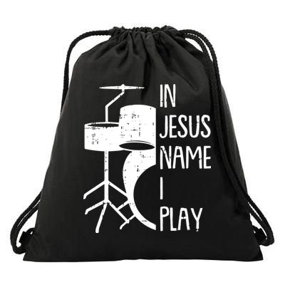 In Jesus Name Christmas Cool I Play Drum Christian Drawstring Bag