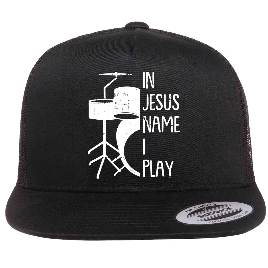 In Jesus Name Christmas Cool I Play Drum Christian Flat Bill Trucker Hat
