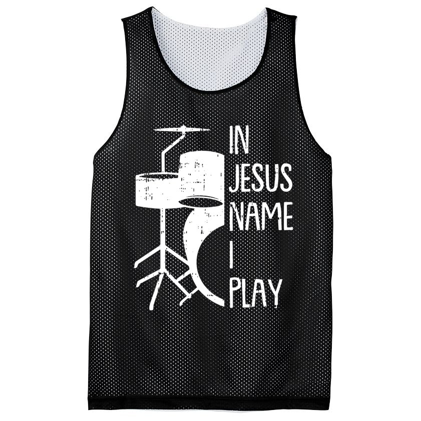 In Jesus Name Christmas Cool I Play Drum Christian Mesh Reversible Basketball Jersey Tank
