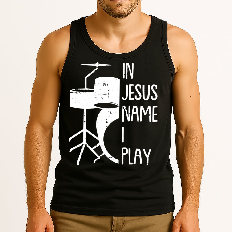 In Jesus Name Christmas Cool I Play Drum Christian Tank Top