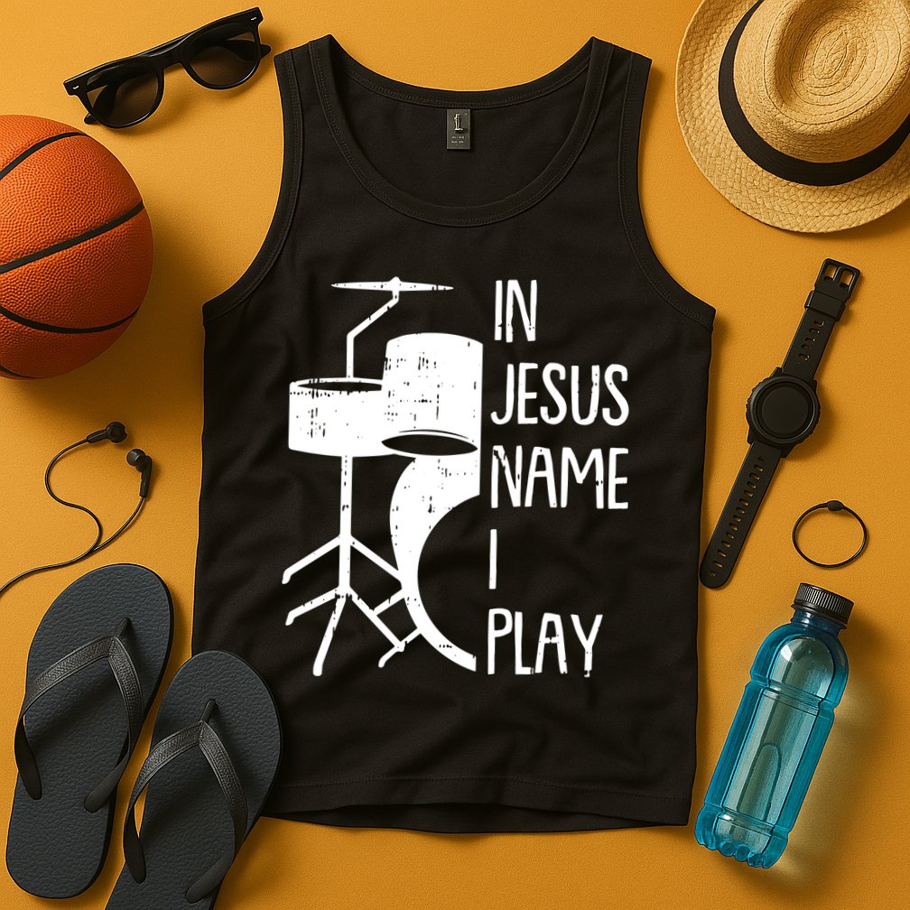 In Jesus Name Christmas Cool I Play Drum Christian Tank Top