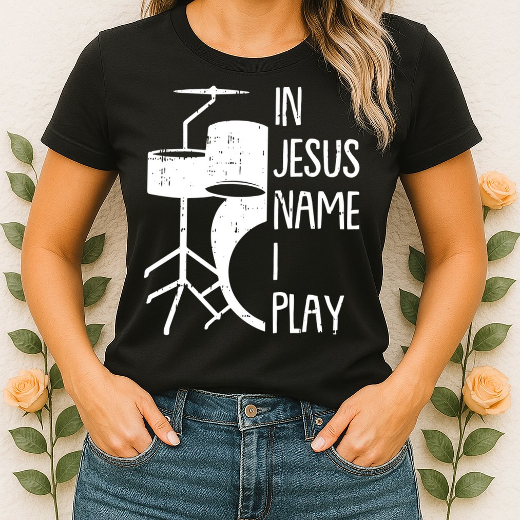 In Jesus Name Christmas Cool I Play Drum Christian Womens T-Shirt