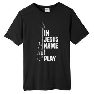 In Jesus Name I Play Guitar Christian Guitar Player Tall Fusion ChromaSoft Performance T-Shirt