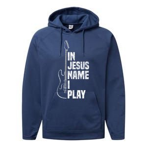 In Jesus Name I Play Guitar Christian Guitar Player Performance Fleece Hoodie