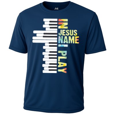 In Jesus Name I Play Piano Christian Music Vintage Cooling Performance Crew T-Shirt