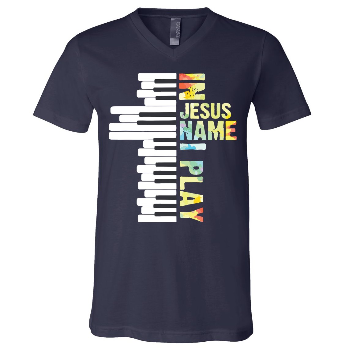 In Jesus Name I Play Piano Christian Music Vintage V-Neck T-Shirt