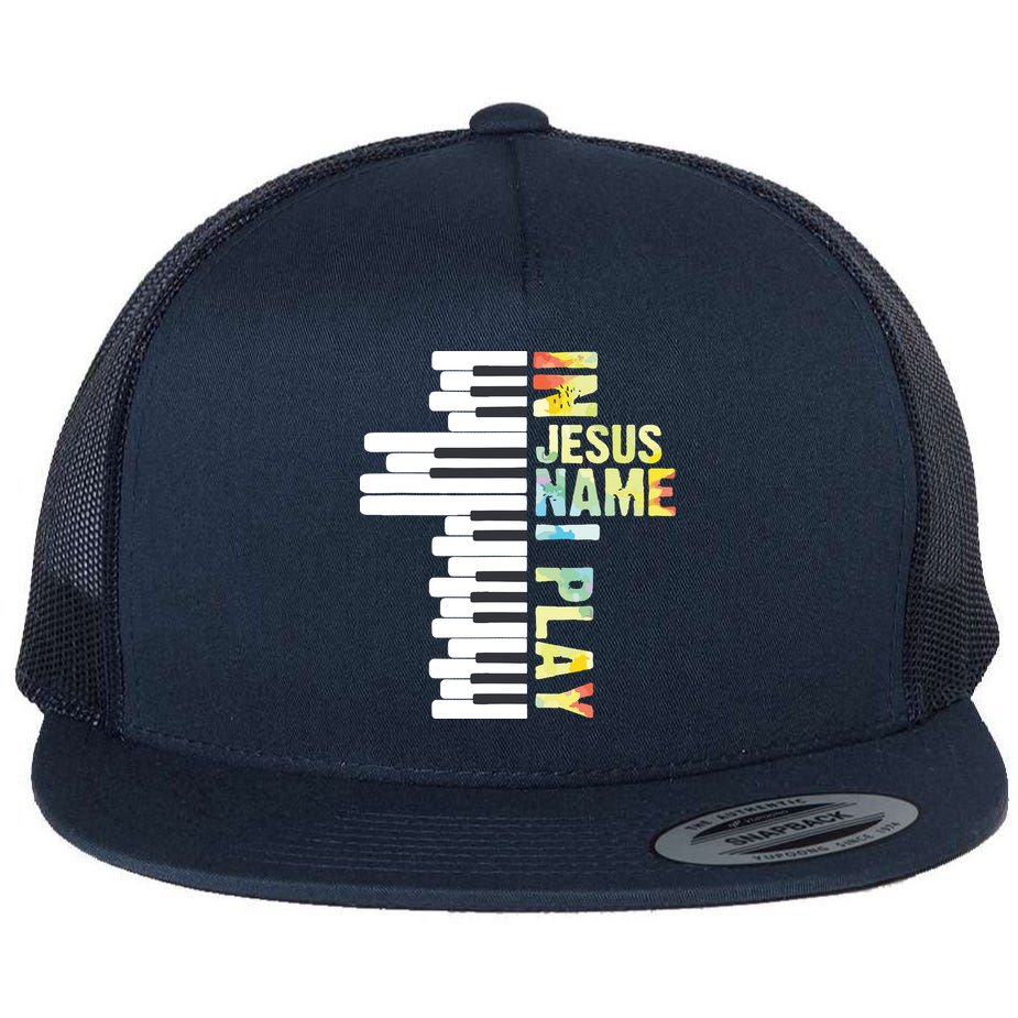 In Jesus Name I Play Piano Christian Music Vintage Flat Bill Trucker Hat