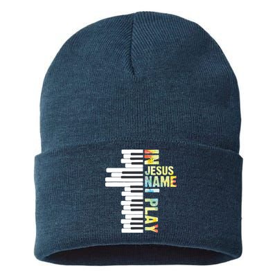 In Jesus Name I Play Piano Christian Music Vintage Sustainable Knit Beanie