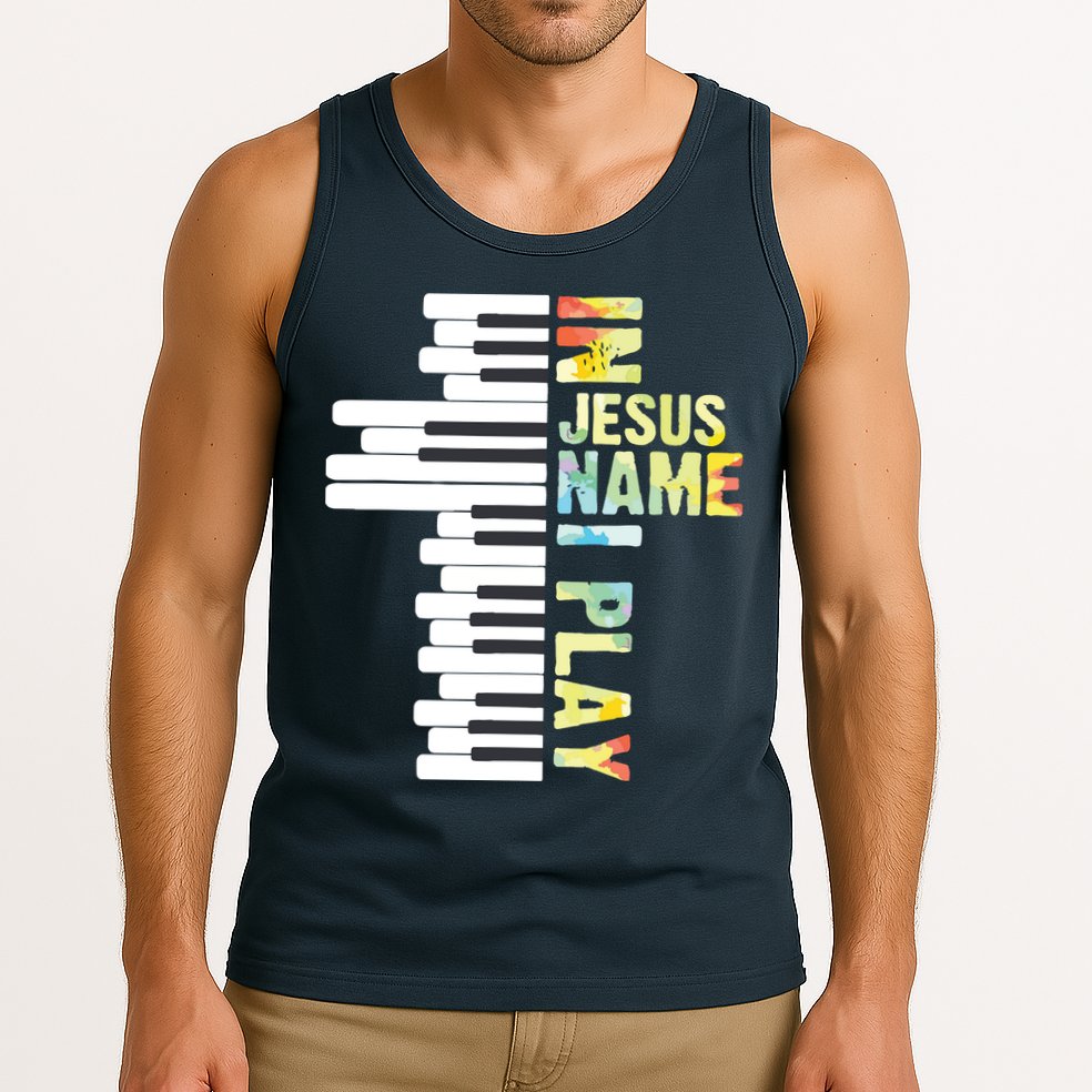 In Jesus Name I Play Piano Christian Music Vintage Tank Top