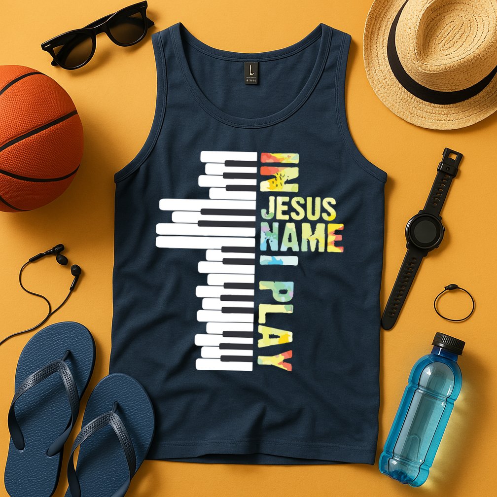 In Jesus Name I Play Piano Christian Music Vintage Tank Top