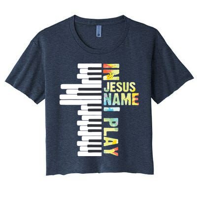 In Jesus Name I Play Piano Christian Music Vintage Women's Crop Top Tee