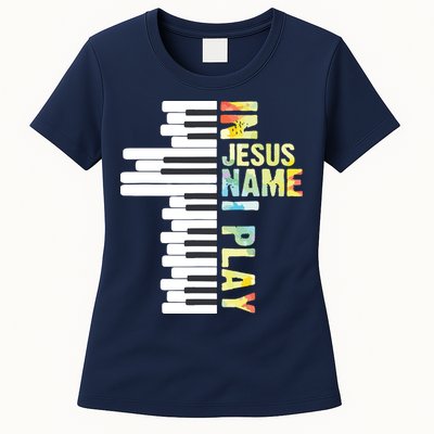 In Jesus Name I Play Piano Christian Music Vintage Womens T-Shirt