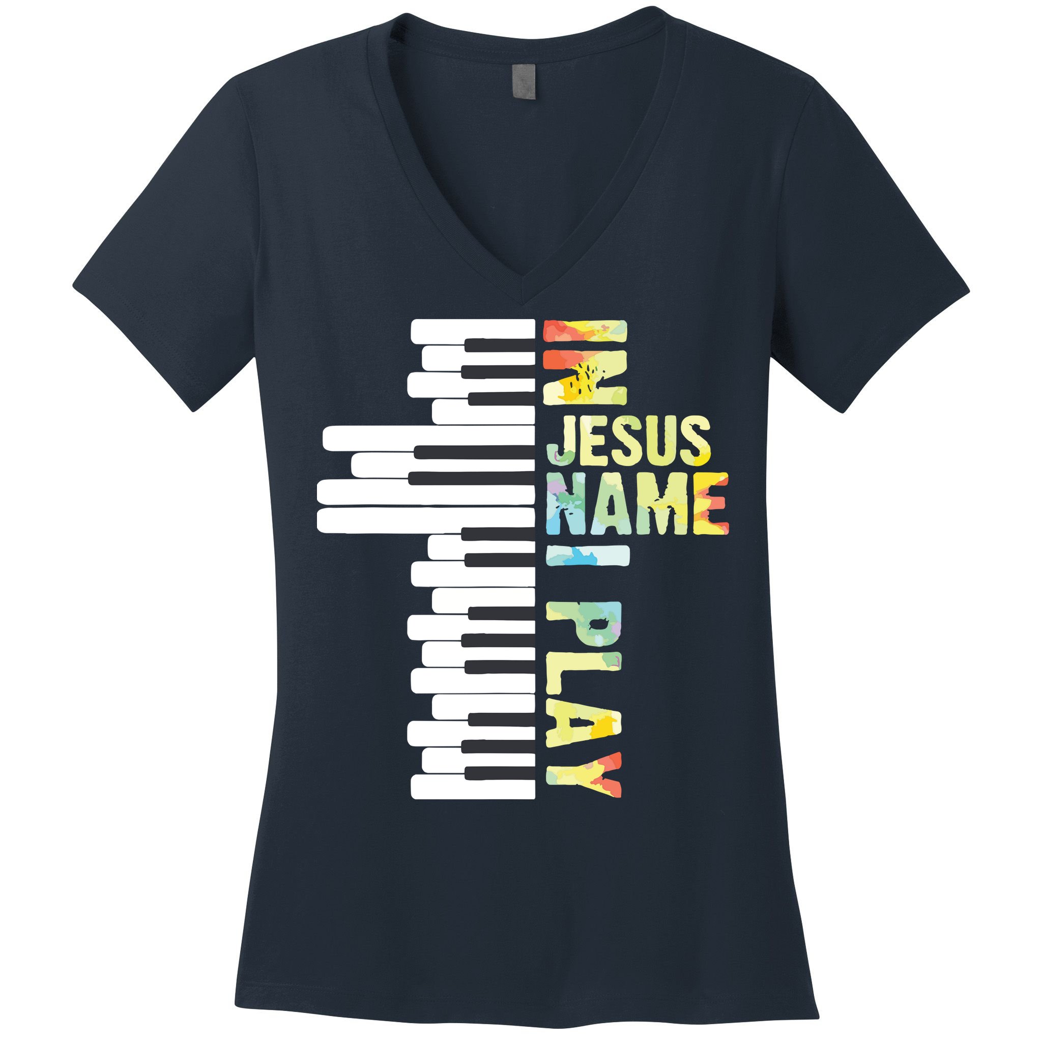 In Jesus Name I Play Piano Christian Music Vintage Women's V-Neck T-Shirt