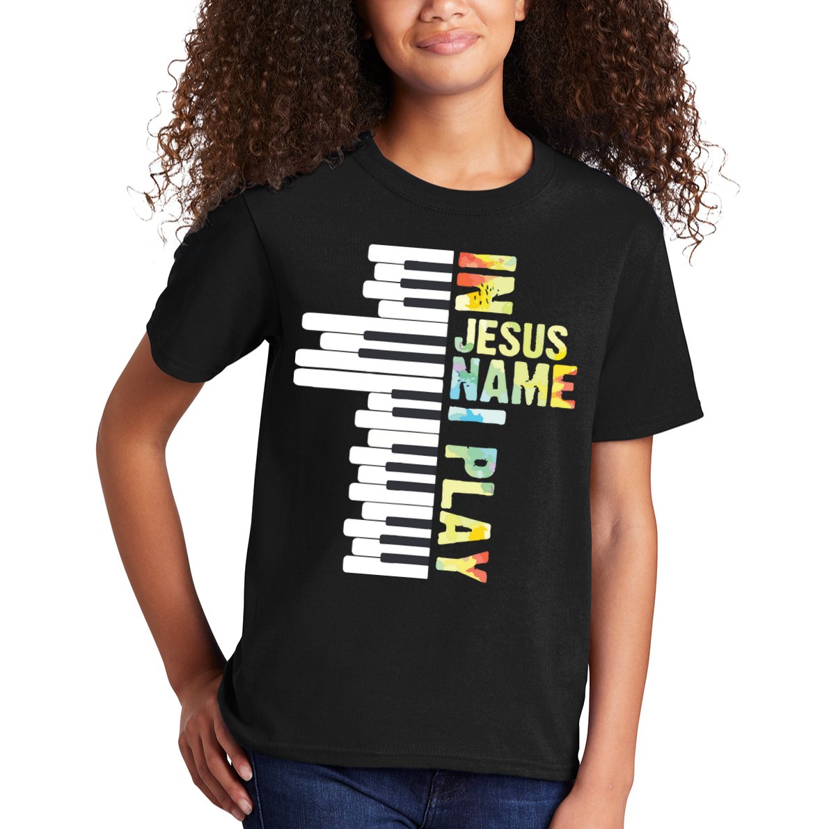 In Jesus Name I Play Piano Christian Music Vintage Kids T-Shirt