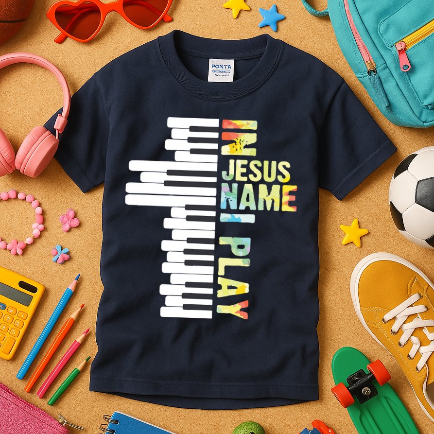 In Jesus Name I Play Piano Christian Music Vintage Kids T-Shirt