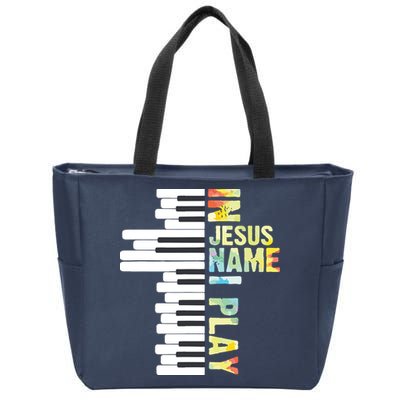 In Jesus Name I Play Piano Christian Music Vintage Zip Tote Bag