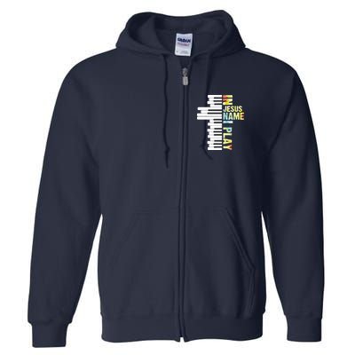 In Jesus Name I Play Piano Christian Music Vintage Full Zip Hoodie
