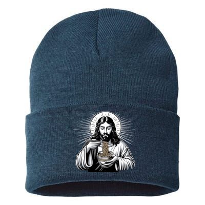 In Jesus Name Ramen Funny Japanese Food Christian Sustainable Knit Beanie