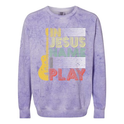 In Jesus Name I Play Guitar Christian Music Lover Gift Colorblast Crewneck Sweatshirt