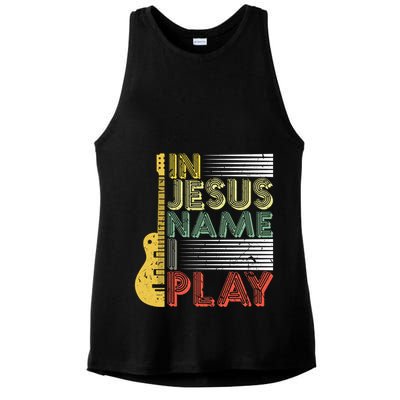 In Jesus Name I Play Guitar Christian Music Lover Gift Ladies PosiCharge Tri-Blend Wicking Tank