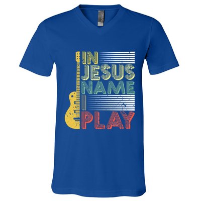 In Jesus Name I Play Guitar Christian Music Lover Gift V-Neck T-Shirt