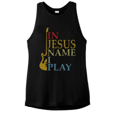 In Jesus Name I Play Guitar Ladies PosiCharge Tri-Blend Wicking Tank