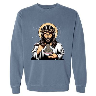 In Jesus Name Ramen Funny Japanese Food Christian Garment-Dyed Sweatshirt