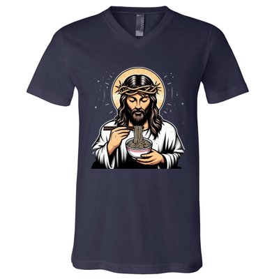 In Jesus Name Ramen Funny Japanese Food Christian V-Neck T-Shirt